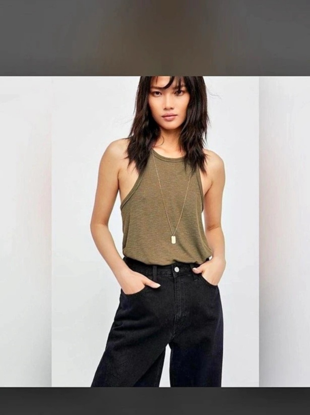 Free People Long Beach Ribbed Swing Tank Top Size L in Army Green